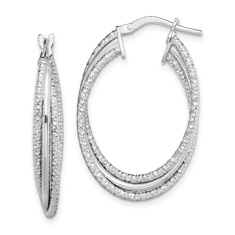 Curata 925 Sterling Silver 32.4x20.9mm Polished and Textured Triple Hoop Earrings