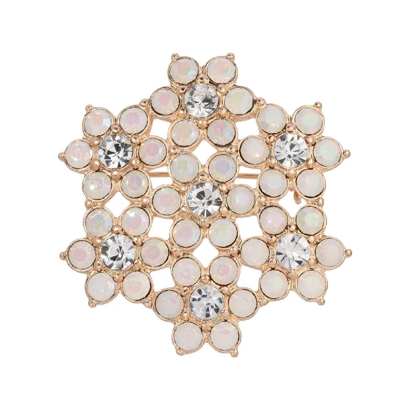 1928 Jewelry Opal Radiance Stone & Crystal Snowflake Brooch