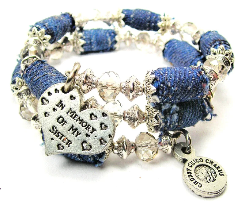 In Memory Of My Sister Blue Jean Beaded Wrap Bracelet