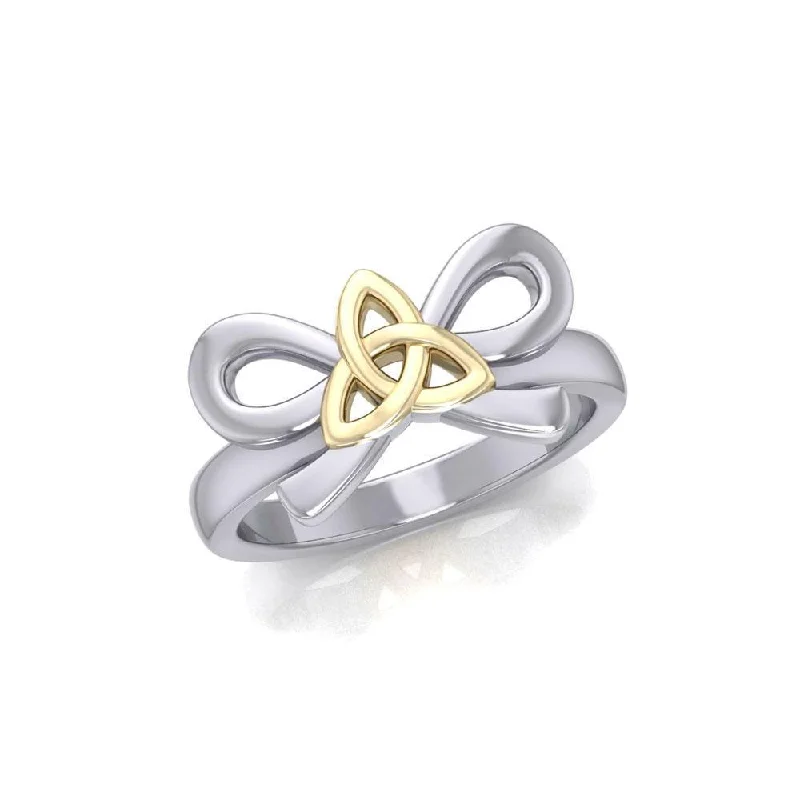 Celtic Trinity Knot on Ribbin Silver and Gold Ring MRI1787