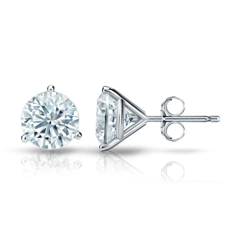 Auriya Platinum GIA Certified 3.70 ct. TDW 3-Prong Martini Round Diamond Stud Earrings