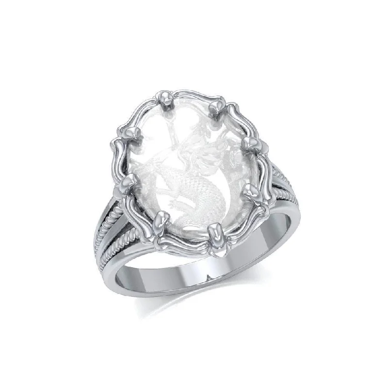 Dragon Sterling Silver Ring with Genuine White Quartz TRI1724