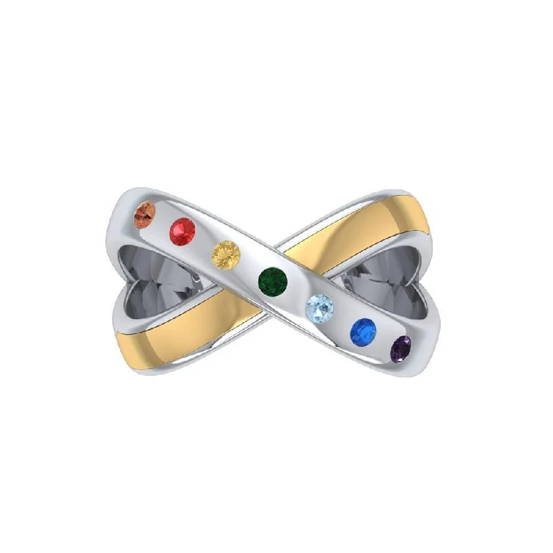 Start your journey towards healing  Sterling Silver Chakra Gems Ring with 14k Gold Accent MRI490