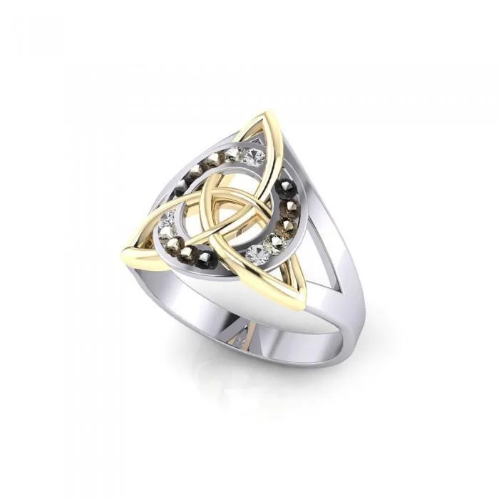 In the name of the Father, Son, and the Holy Ghst ~ Sterling Silver Celtic Trinity Knot Ring with 18k Gold accent and Gemstones MRI658