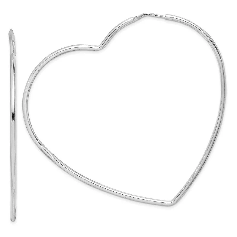 Curata 925 Sterling Silver Rhodium 2x76mm Love Heart Hoop Earrings