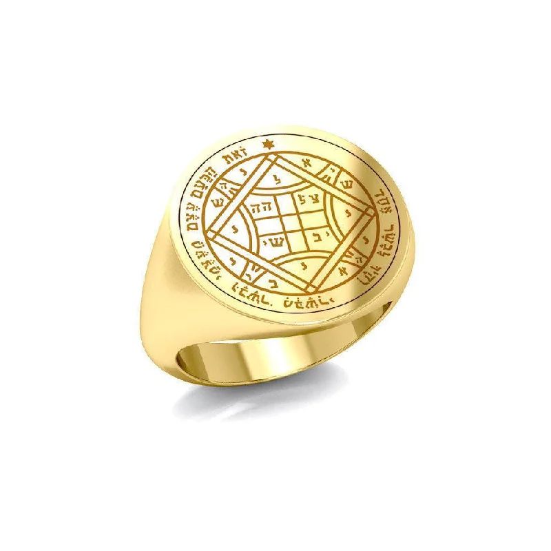 Solomon Seal of Love 18K Gold Vermeil Plate on Sterling Silver Signet Men Ring VRI1993