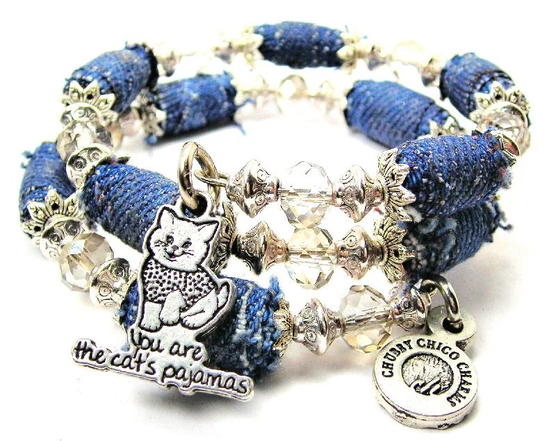 You Are The Cat's Pajamas Blue Jean Beaded Wrap Bracelet