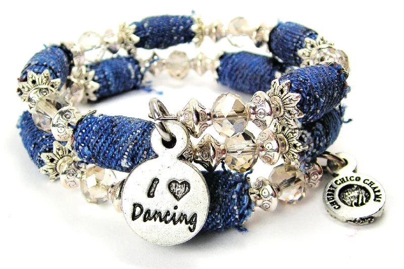 I Love Dancing Blue Jean Beaded Wrap Bracelet