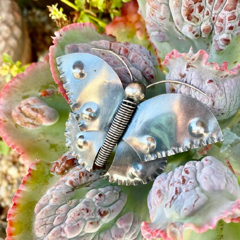 Large Vintage Sterling Silver Butterfly Pin Brooch