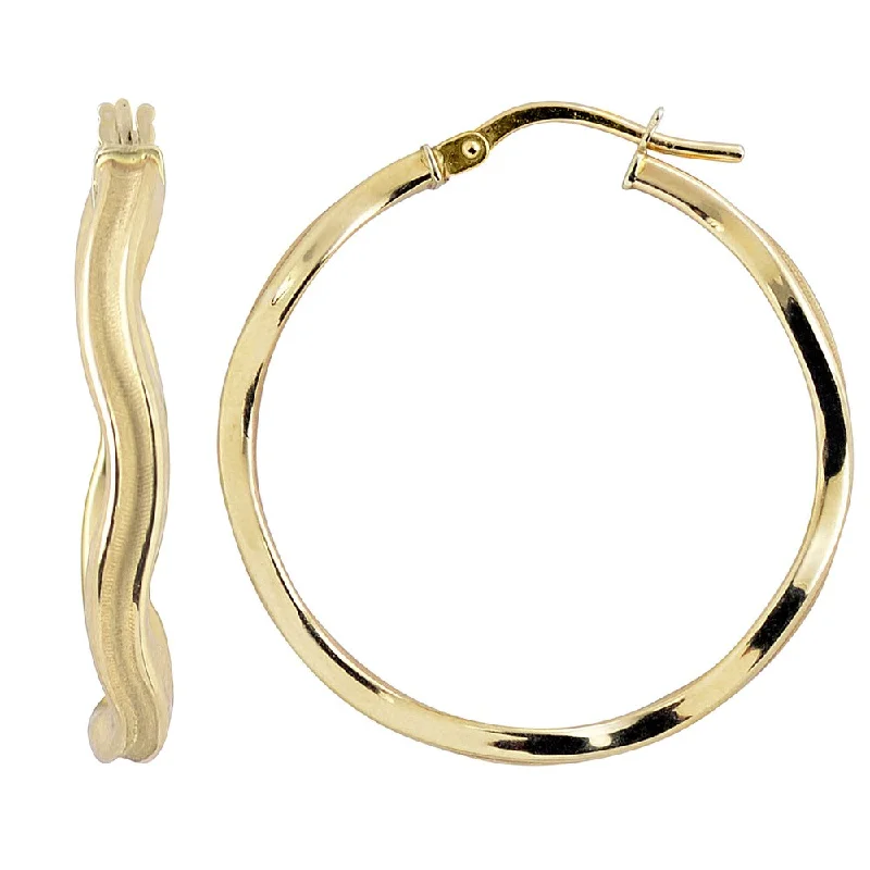 Fremada Italian 14k Yellow Gold 3x25-mm High Polish and Satin Finish Wave Hoop Earrings