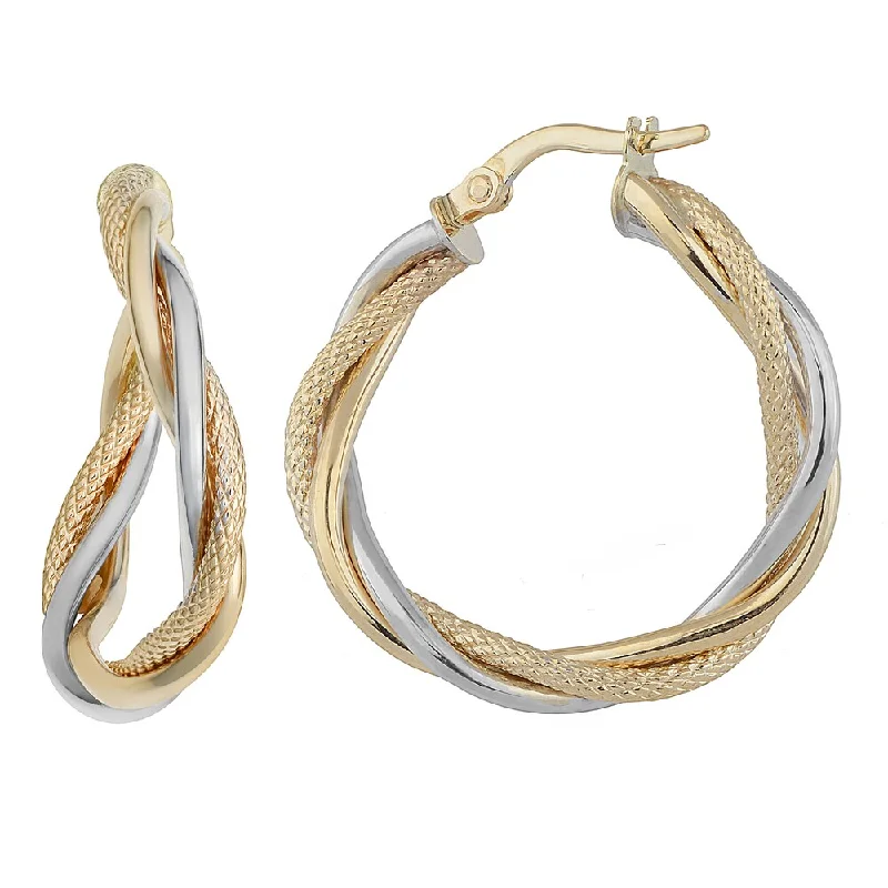 Fremada 10k Two-tone Gold Interwoven Twist Hoop Earrings