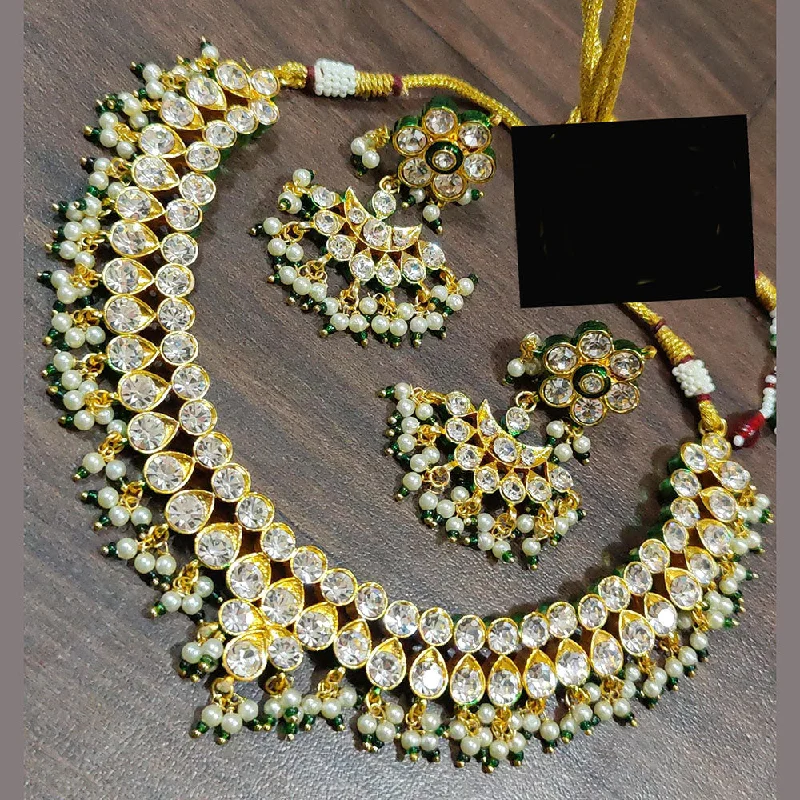 FS Collection Gold Plated Kundan Stone And Pearls Necklace Set