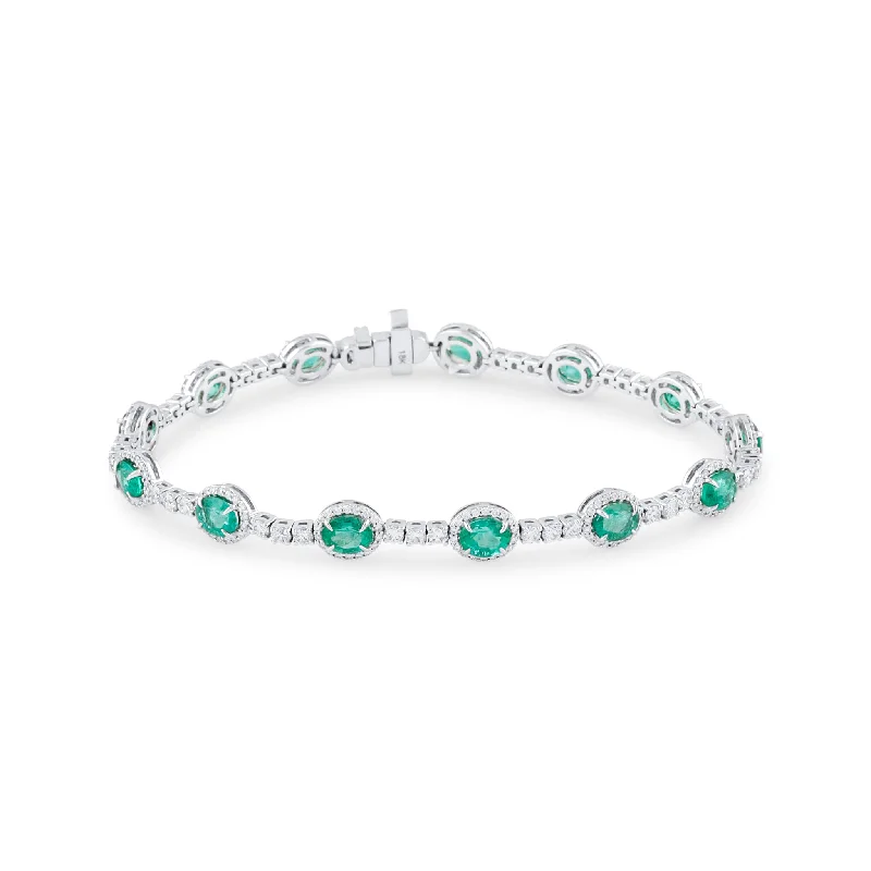 Emerald Oval & Diamond Bracelet In 18K White Gold