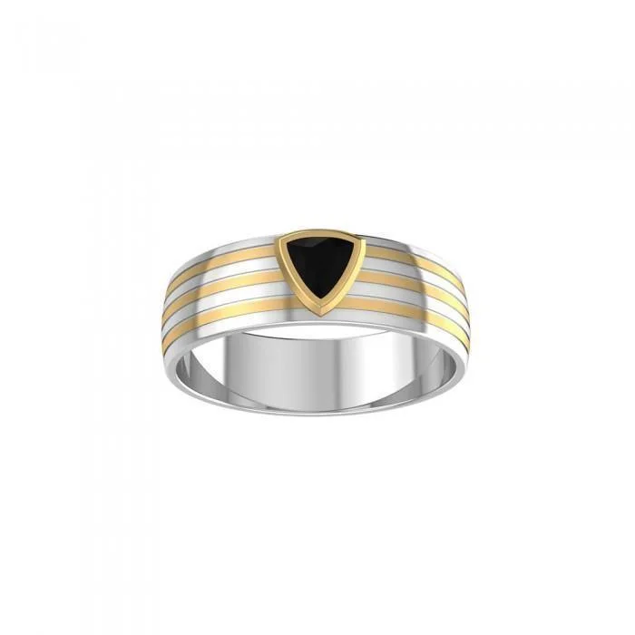 Black Magic Triangle Solitare Silver & Gold Ring MRI472