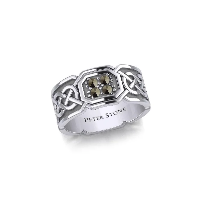 Celtic Knotwork Silver Band Ring with Gemstones TRI1947