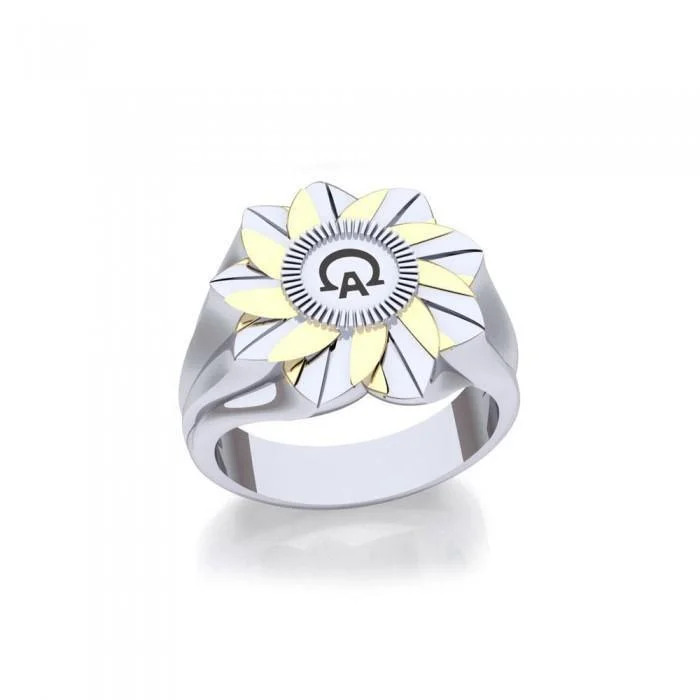 Alpha And Omega Sterling Silver with 14K Gold Accents Ring MRI1576