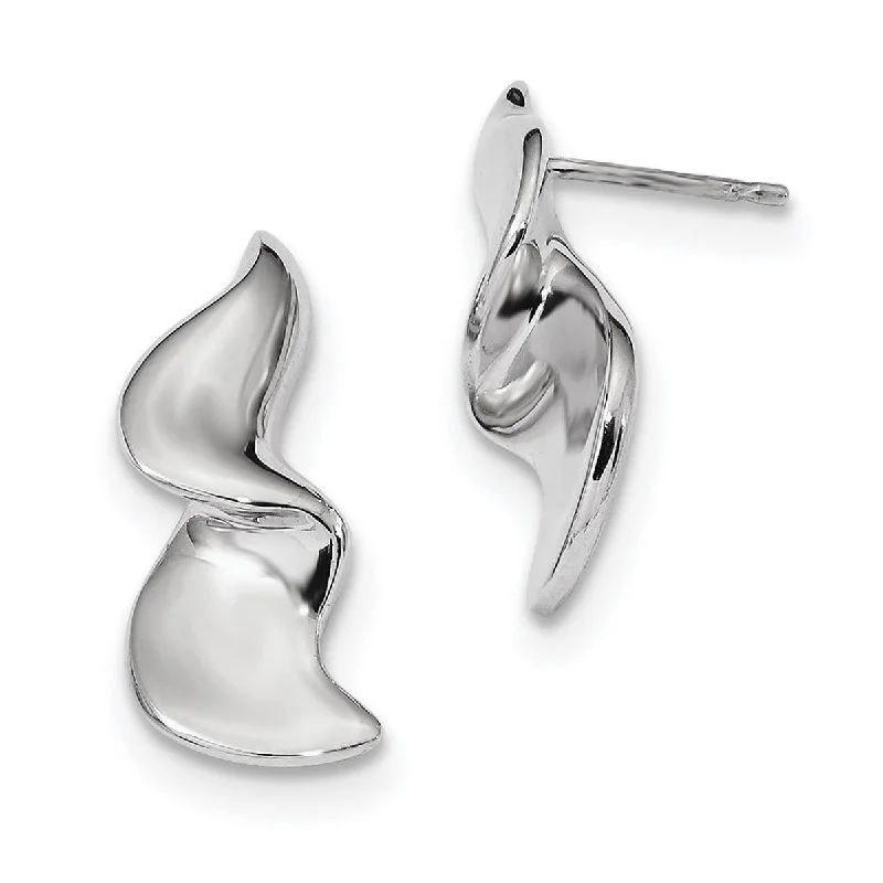 Curata 925 Sterling Silver Rhodium 24x11mm Ribbon Post Earrings