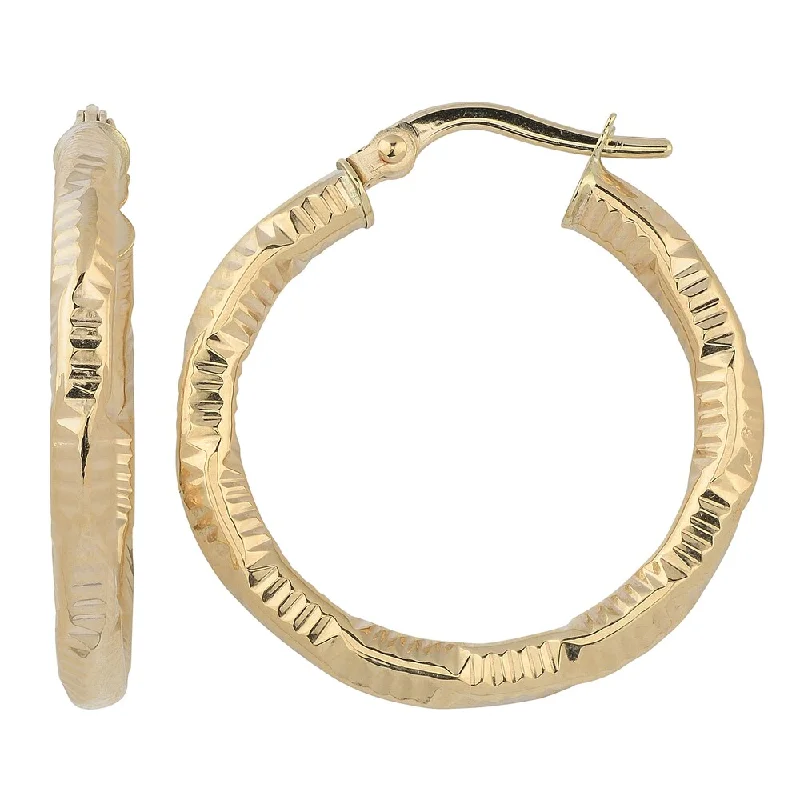 Fremada Italian 14k Yellow Gold 3x20-mm Textured Round Hoop Earrings