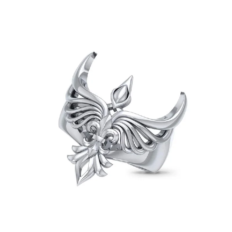 Phoenix with Fleur De Lis Sterling Silver Ring TRI1742