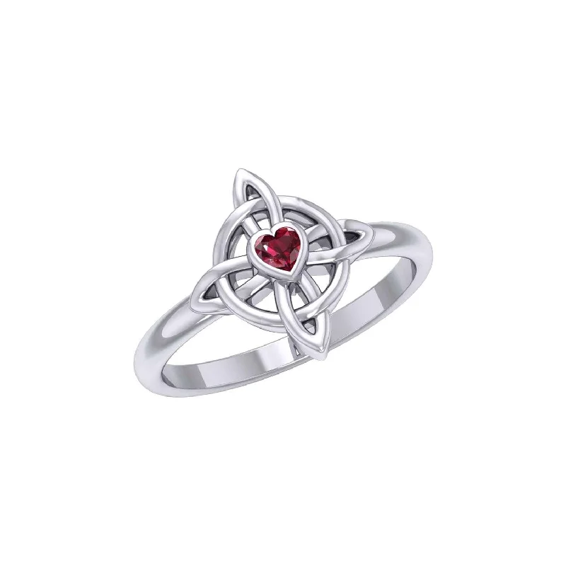 Celtic Four Point Knot Ring With Heart Gemstone TRI2307