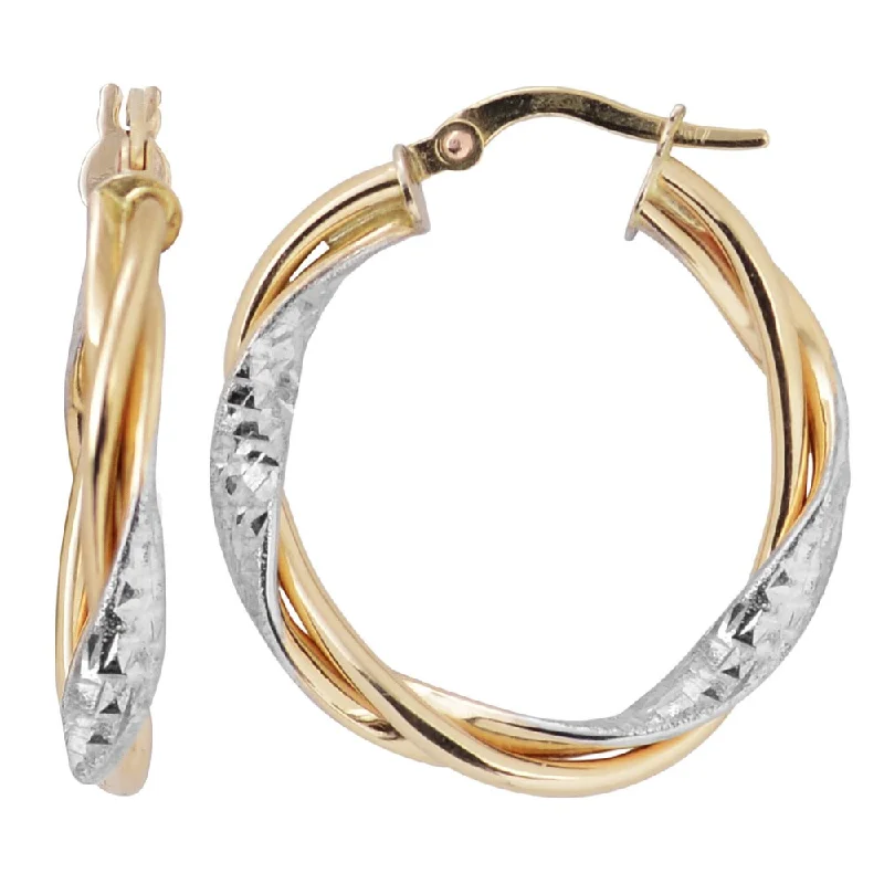 Fremada 10k Two-tone Gold Twisted Hoop Earrings