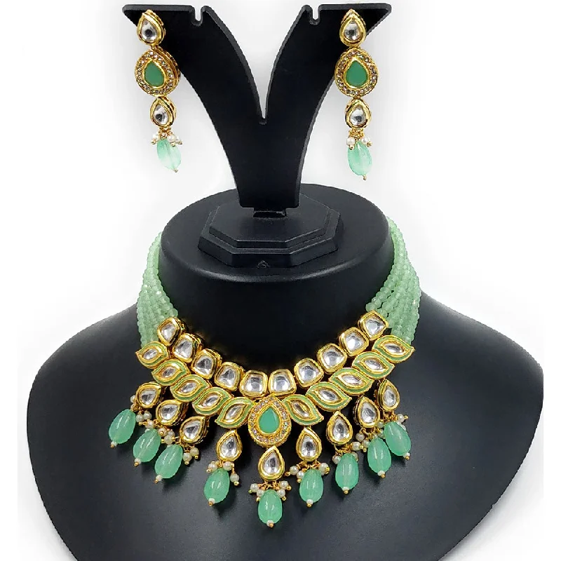 Gehana Mahal Gold Plated Kundan And Beads Necklace Set