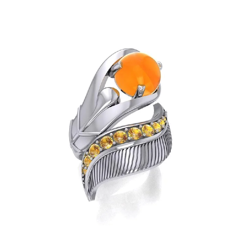 Graceful and free ~ Dali-inspired fine Sterling Silver Ring with Citrine gemstones TRI580