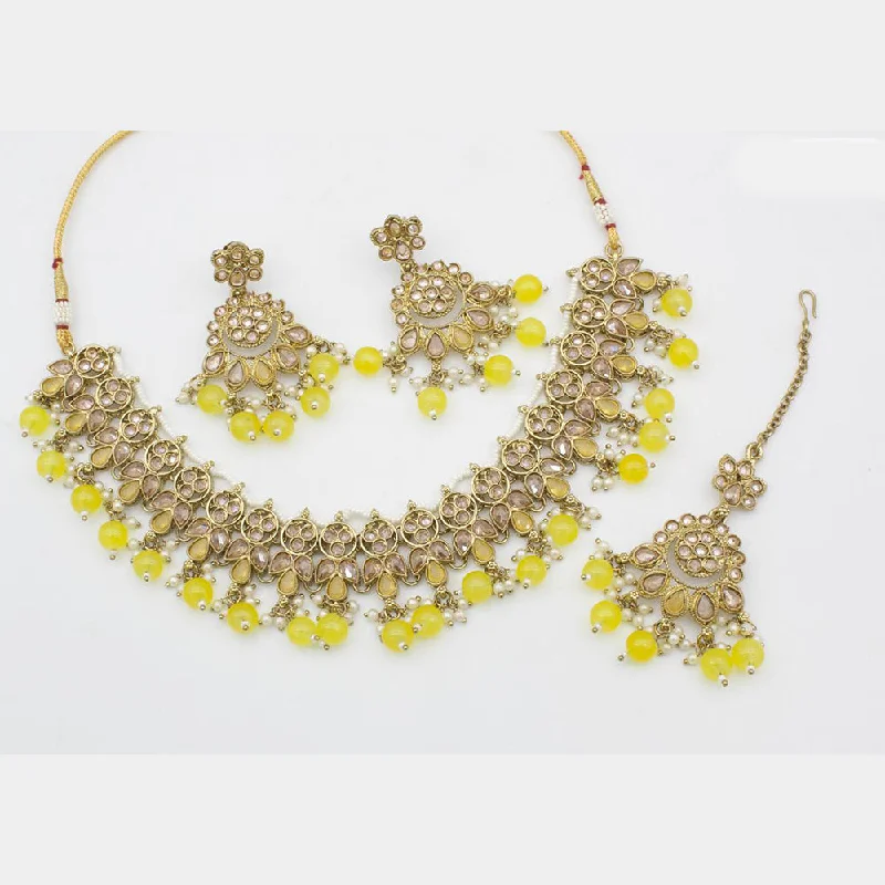 JCM Jewellery Gold Plated Crystal Stone And Beads Necklace Set