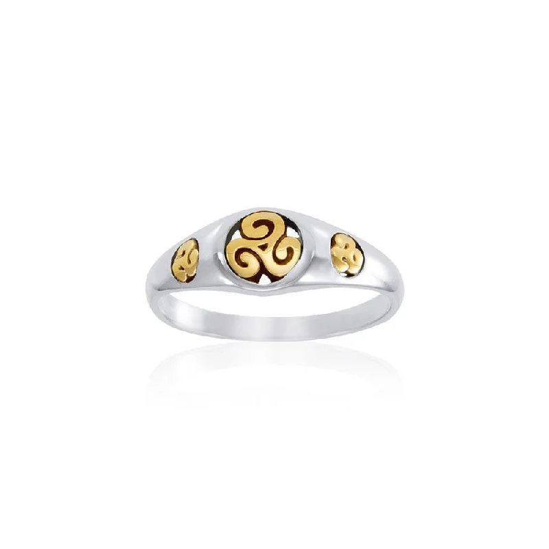 Triskelion Spiral Silver and 14K Gold Accent Ring MRI1585