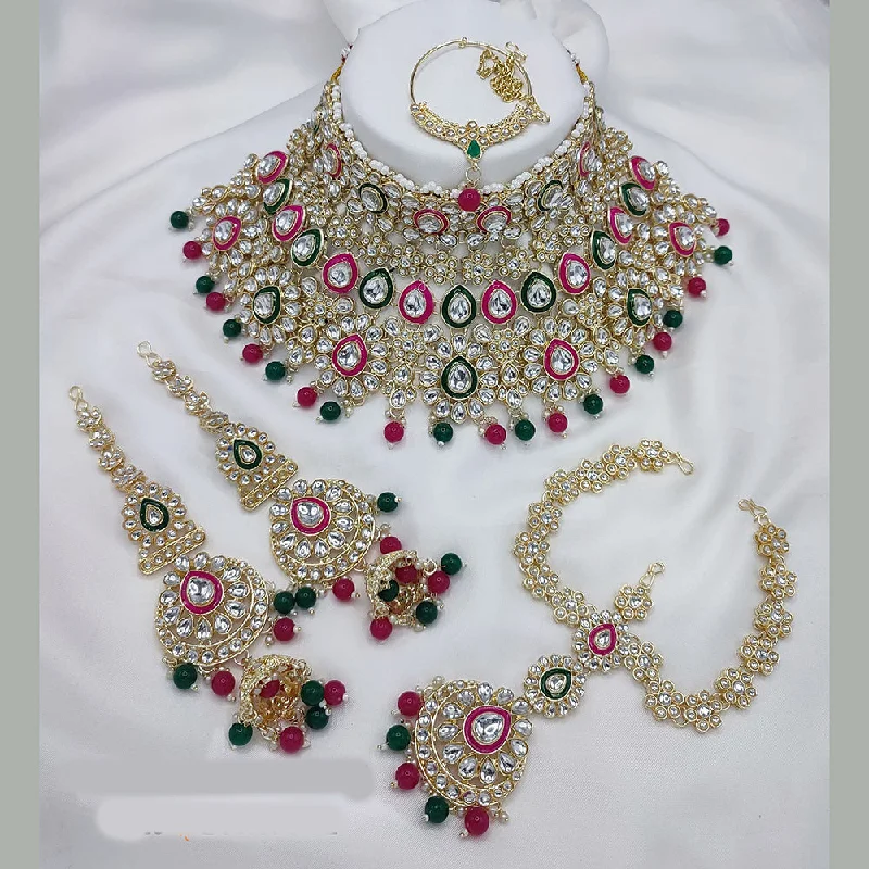 Lucentarts Jewellery Gold Plated Kundan Stone And Meenakari Semi Bridal Necklace Set