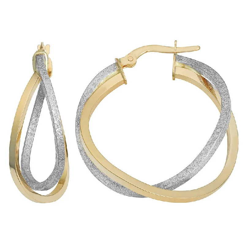 Fremada Italian 14k Two-Tone Gold Overlapping Double Hoop Earrings