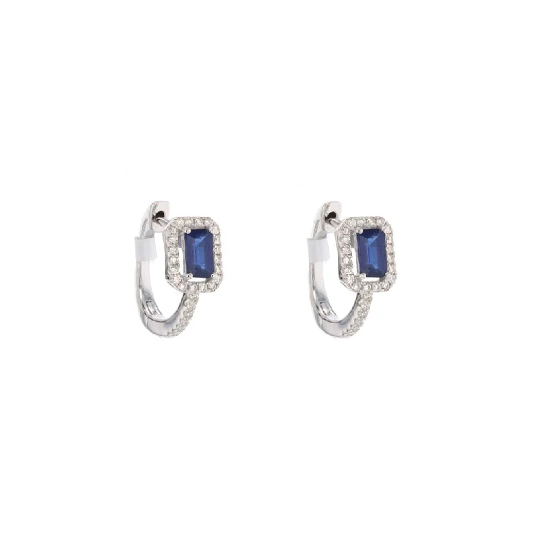 Blue Sapphire & Diamond Halo Huggie Earrings