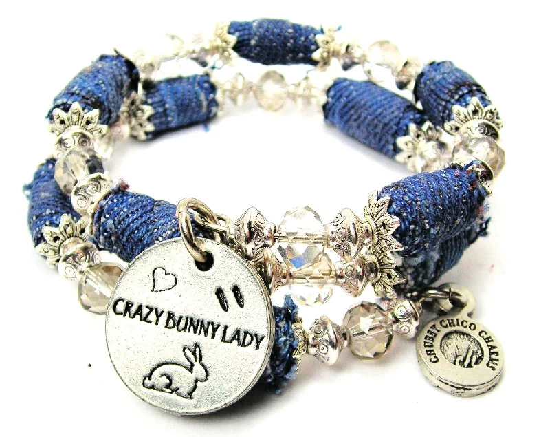 Crazy Bunny Lady Blue Jean Beaded Wrap Bracelet