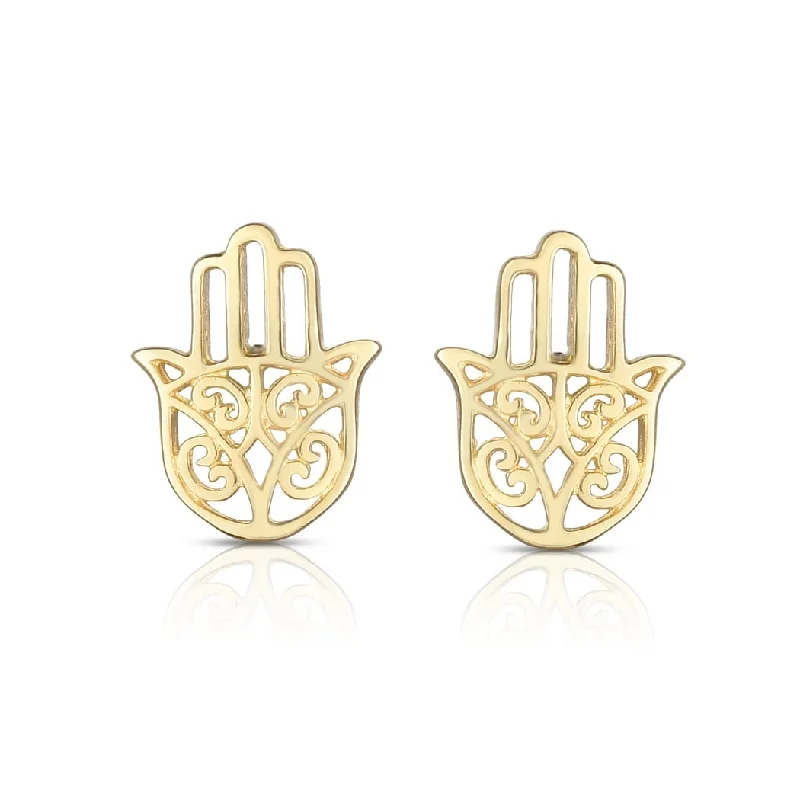 Curata 14k Yellow Gold 6x8mm Polished Hamsa Post Earrings