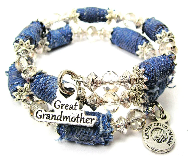 Great Grandmother Blue Jean Beaded Wrap Bracelet