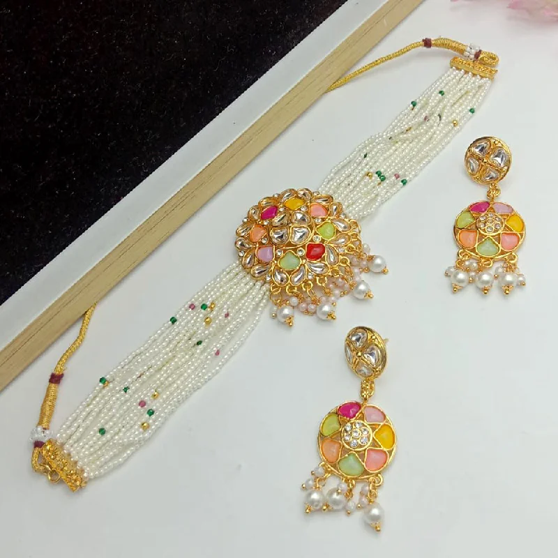 SP Jewellery Gold Plated Kundan And Pearl Choker Necklace Set