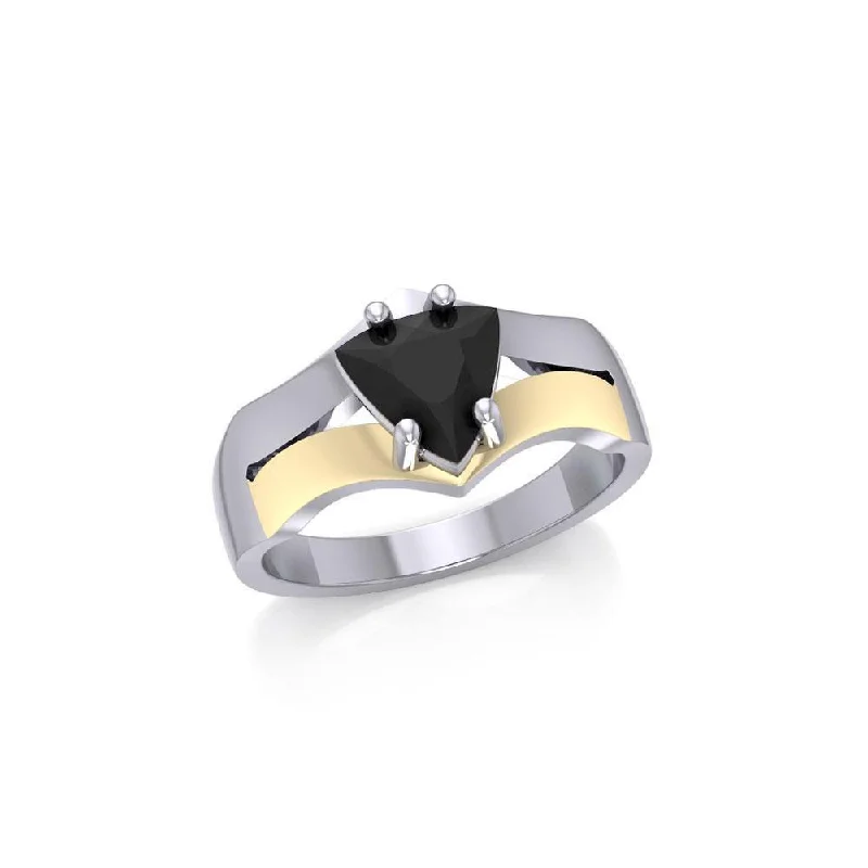 Black Magic Triangle Solitare Silver & Gold Ring MRI475