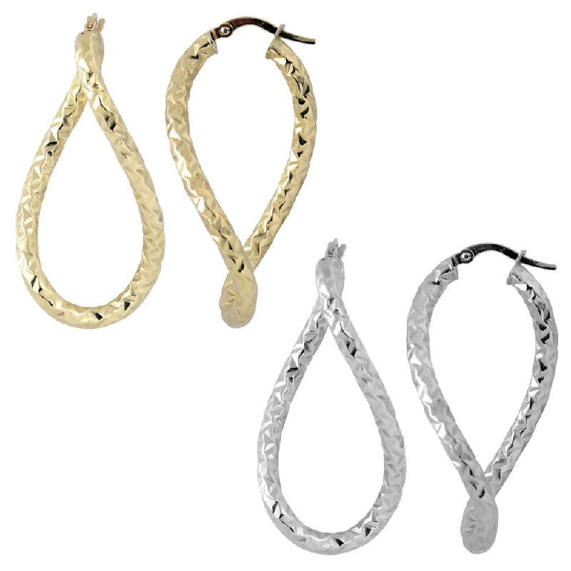 Fremada 10k Yellow or White Gold Diamond-cut Twist Oval Hoop Earrings