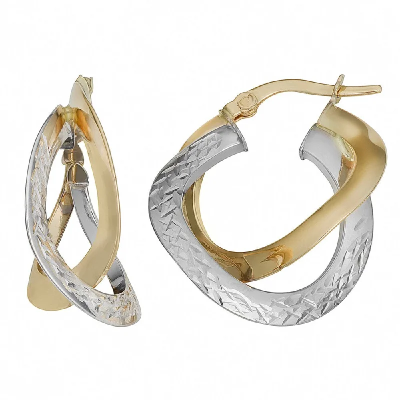 Fremada Italian 14k Two-tone Gold Diamond-cut and High Polish Double Hoop Earrings