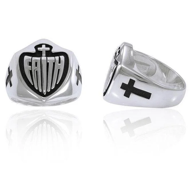 Faith Shield Cross Silver Ring TRI1483