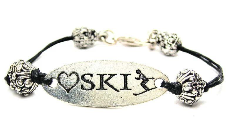 Love Ski Black Cord Connector Bracelet