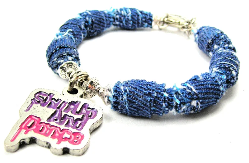 Shut Up And Dance Hand Painted Pink and Purple Distressed Denim Toggle Bracelet