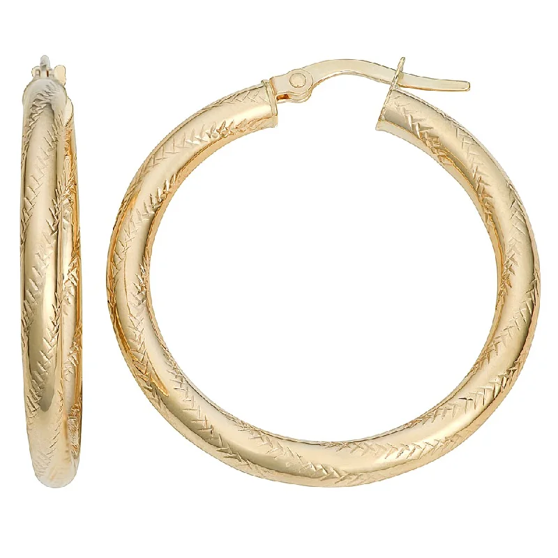 Fremada 10k Yellow Gold 3x25mm Texture Hoop Earrings