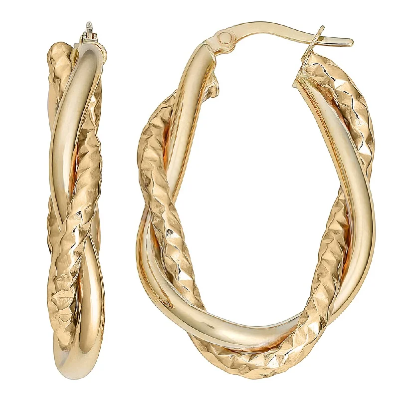 Fremada Italian 14k Yellow Gold Intertwined Oval Hoop Earrings