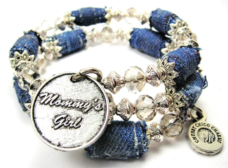 Mommy's Girl Blue Jean Beaded Wrap Bracelet