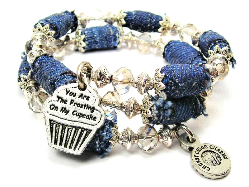 You Are The Frosting On My Cupcake Blue Jean Beaded Wrap Bracelet