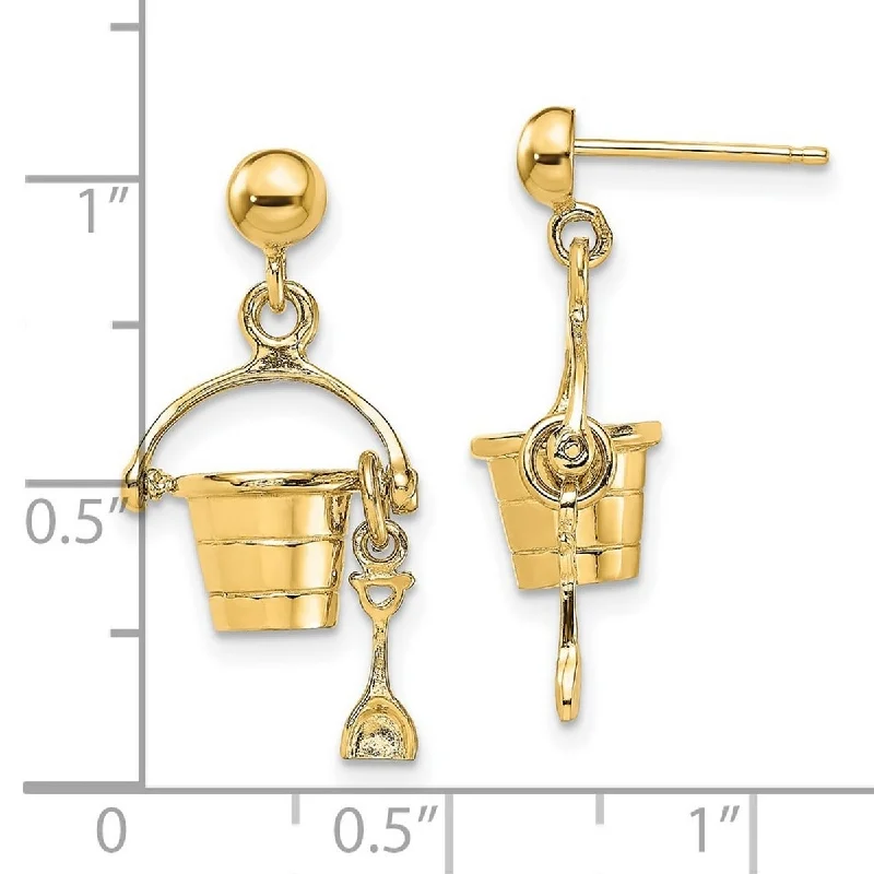 Curata 14k Yellow Gold 18.9x11.3mm Beach Bucket With Shovel Dangle Earrings