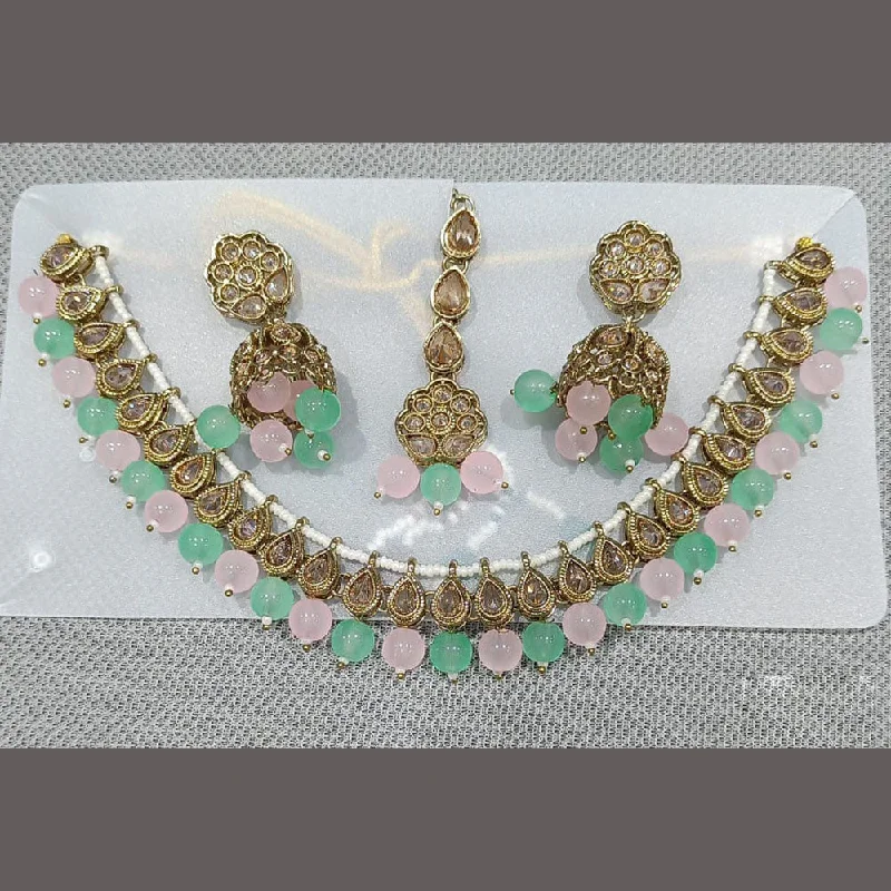 Rani Sati Jewels Gold Plated Austrian Stone Pearls Necklace Set