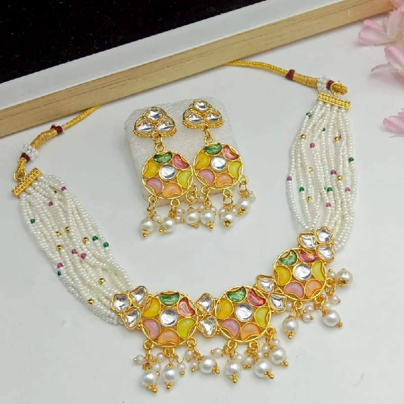 SP Jewellery Gold Plated Kundan And Pearl Choker Necklace Set