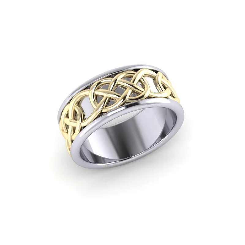 Intertwined eternity in all directions ~ Celtic Knotwork Sterling Silver Ring in 14K Gold accent MRI1206